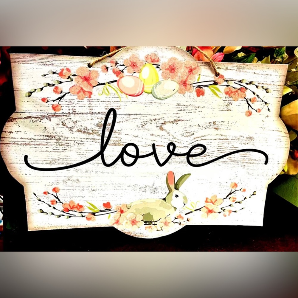 Shabby Chic Love Bunny Hanging Plaque Sign
